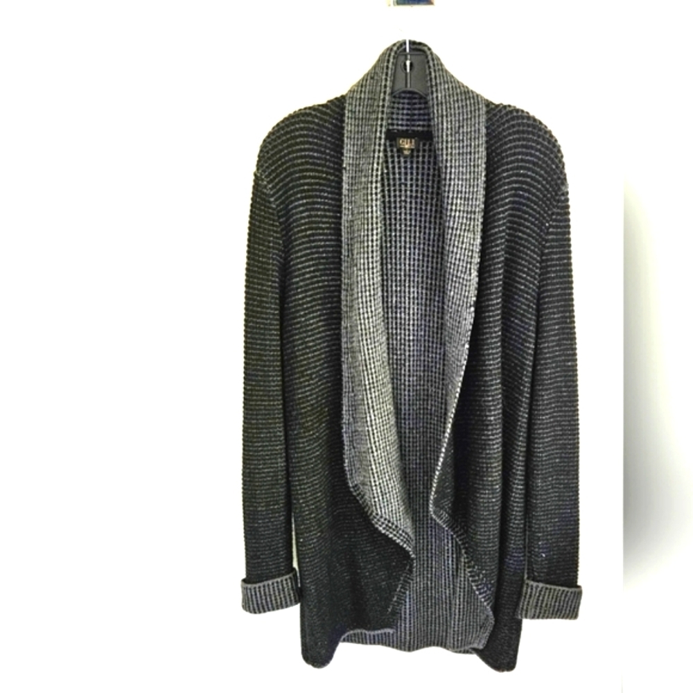 G.I.L.I. cardigan sweater long heavy knit two tone gray